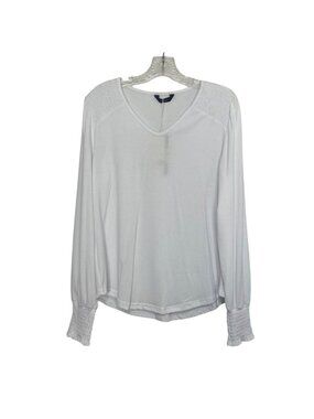 Dokotoo Long Sleeve V-Neck Top Shirt Smocked Cuffs Medium White New